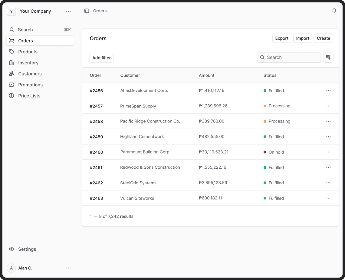 Admin dashboard